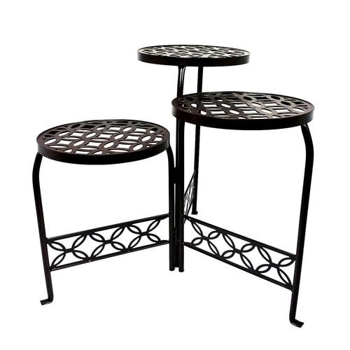 Patio Life 21in Bronze Indoor/Outdoor Round Steel Plant Stand at