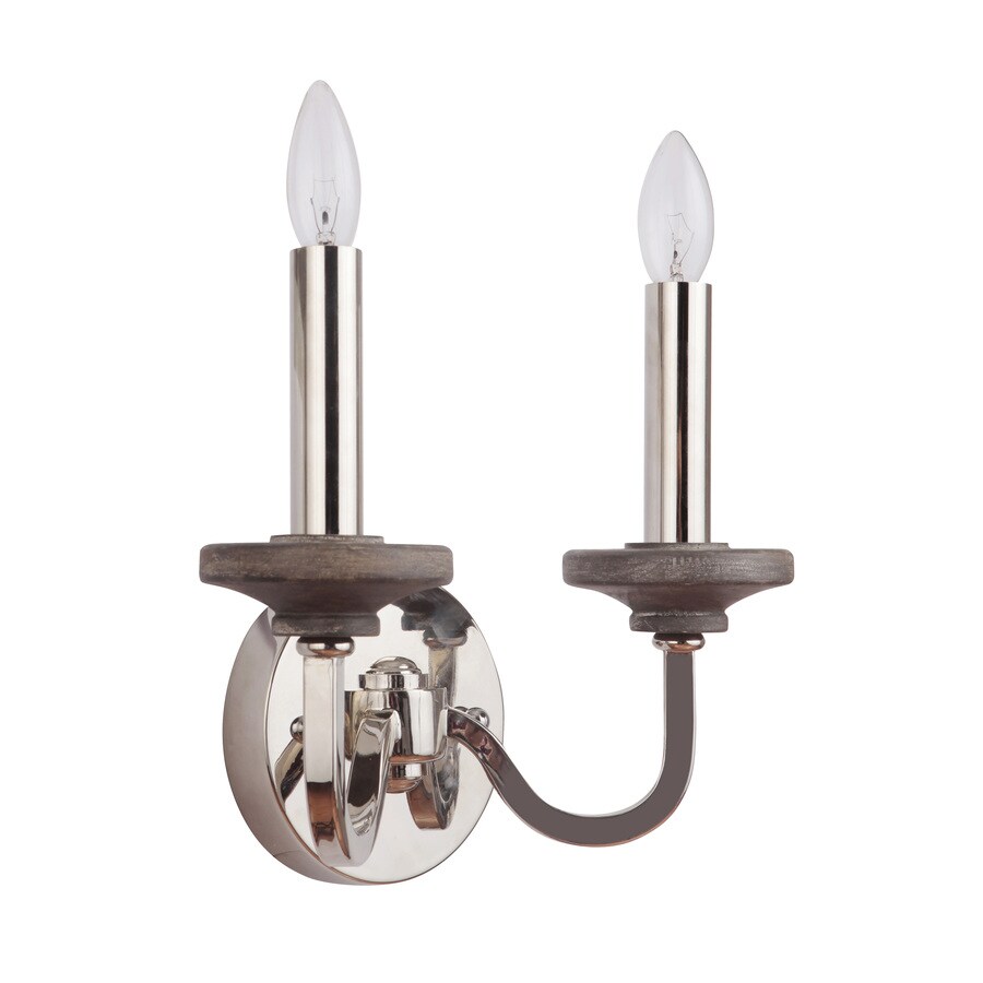 Craftmade Ashwood 12-in W 2-Light Polished Nickel/Greywood Wall Sconce