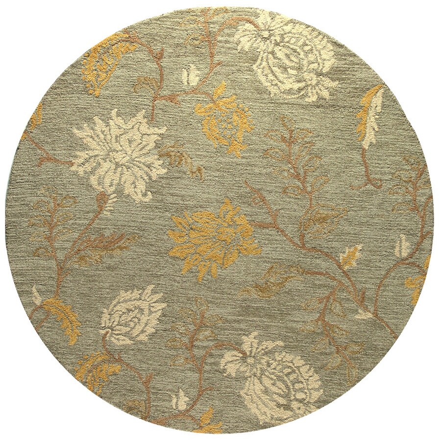 Bashian Stockport Round Green Floral Tufted Wool Area Rug 8ft x 8ft; Actual 8ft x 8