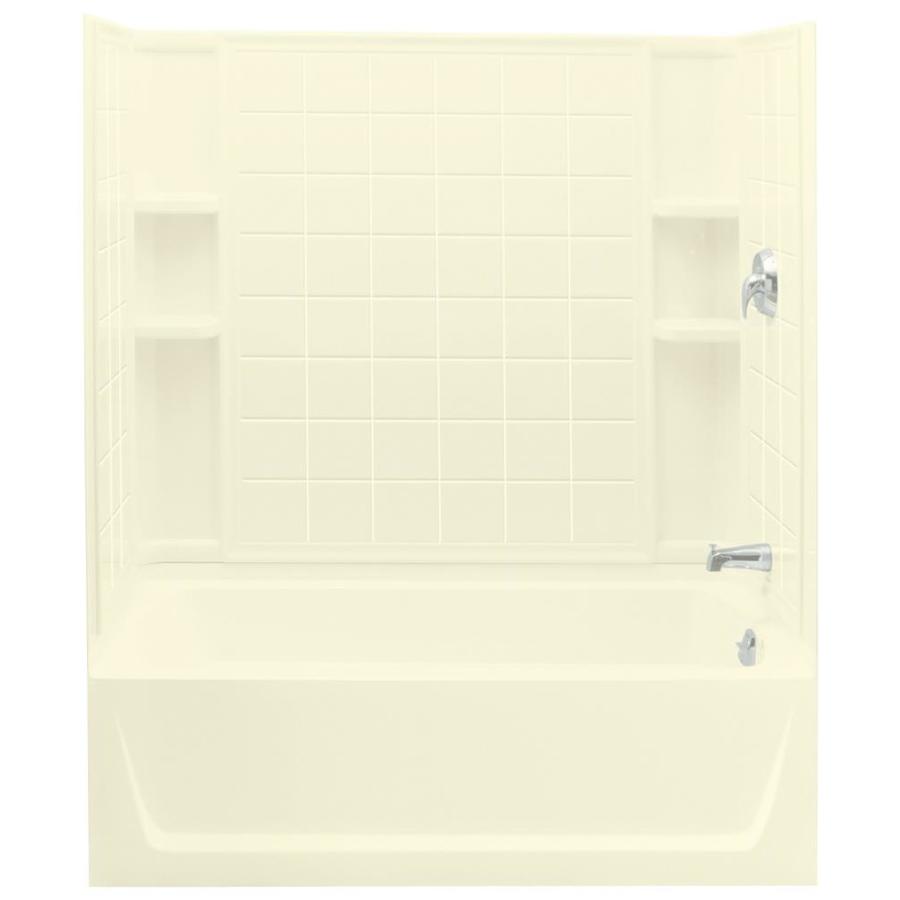 Sterling 71120120-96 Ensemble Biscuit Fiberglass and Plastic Composite Rectangular Skirted Bathtub with Right-Hand Drain (Common: 32-in x 60-in; Actual: 74-in x 32-in x 60.25-in)