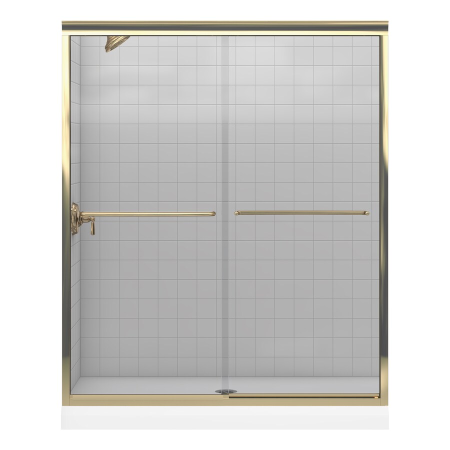 KOHLER 56in to 59in W x 70in H Polished Brass Sliding Shower Door at