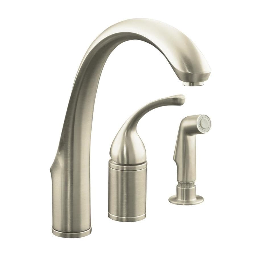 Kohler Forte Vibrant Brushed Nickel Handle Deck Mount High Arc Stream Spray Kitchen Faucet At