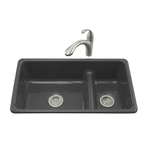 KOHLER Iron/Tones Dualmount 33in x 18.75in Black Double Offset Bowl