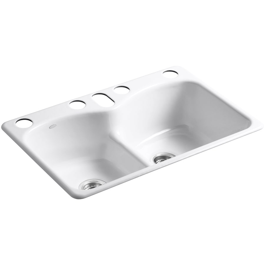 KOHLER Langlade 22 In X 33 In White Double Basin Cast Iron Undermount 5   650531315014 