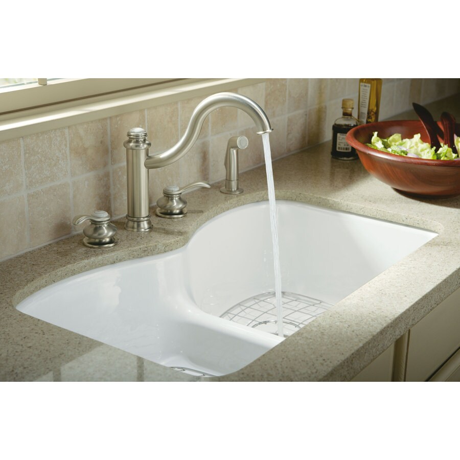 KOHLER Langlade 22in x 33in Sea Salt DoubleBasin Cast Iron Undermount 5Hole Residential