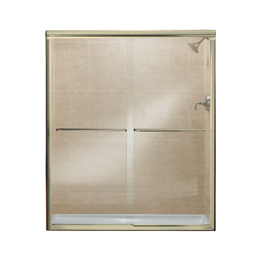 Sterling Finesse 54.625-in to 59.625-in W Frameless Polished Brass Bypass/Sliding Shower Door at 