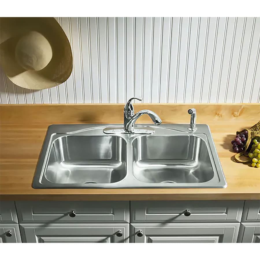 KOHLER Cadence 33-in x 22-in Stainless Steel Double-Basin ...