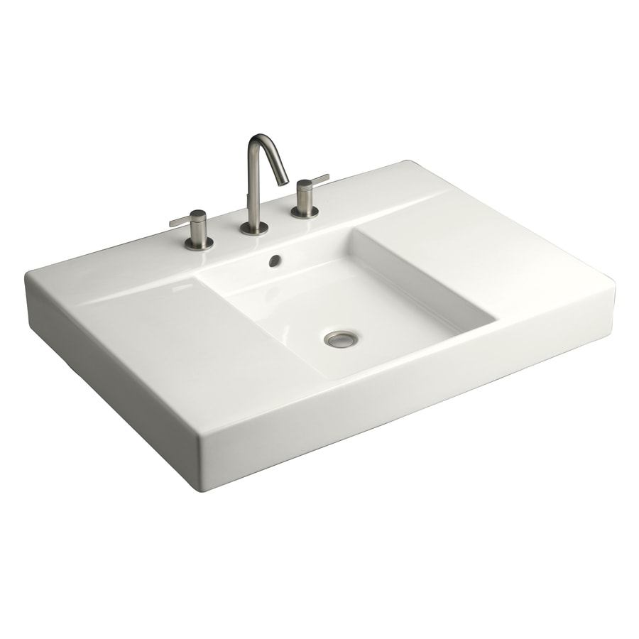 KOHLER 2955-8-0 Traverse White Fire Clay Drop-In Rectangular Trough Bathroom Sink (30.5-in x 21.625-in)
