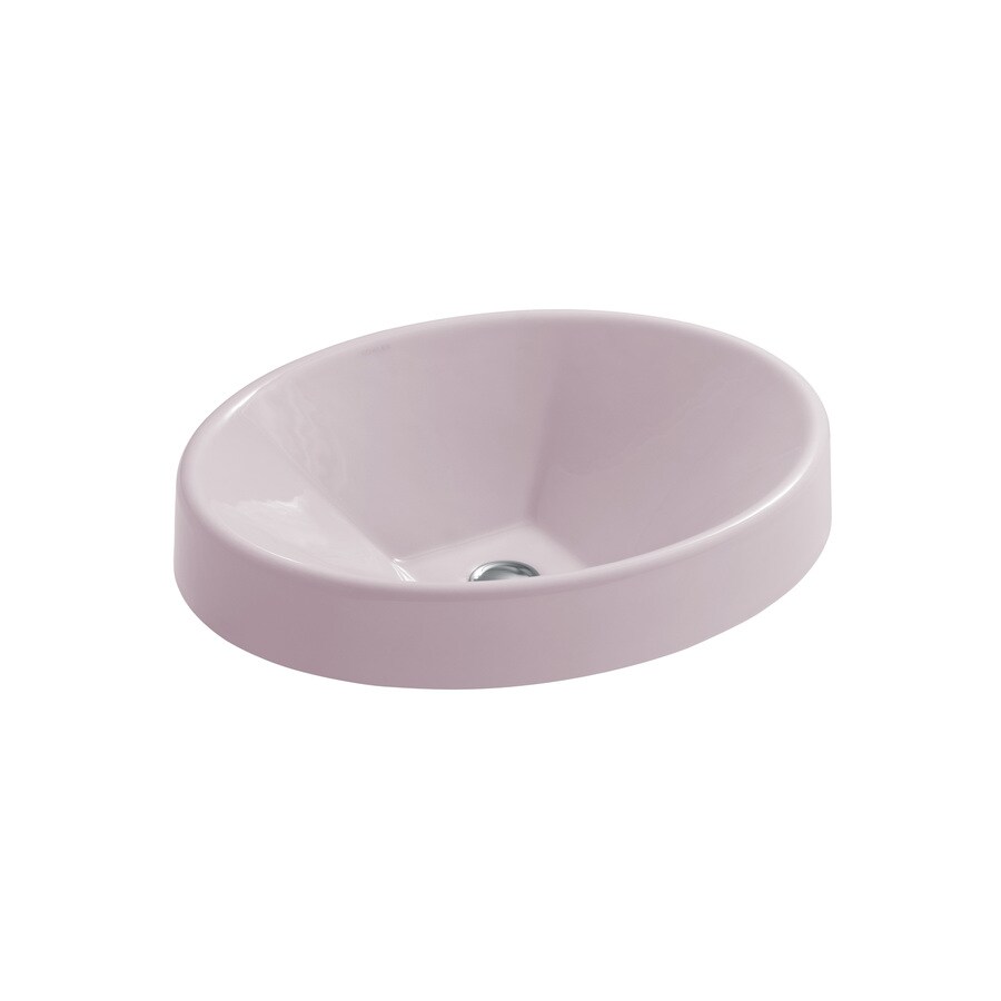 KOHLER Inscribe 45/8in D Vapour Pink Cast Iron Oval Vessel Sink at