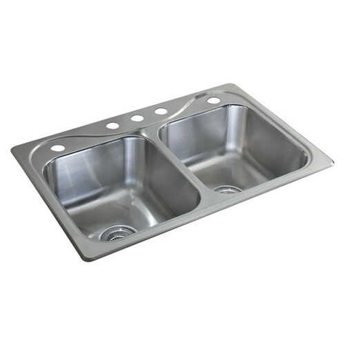 Sterling 5Hole DoubleBasin Stainless Steel Topmount Kitchen Sink at