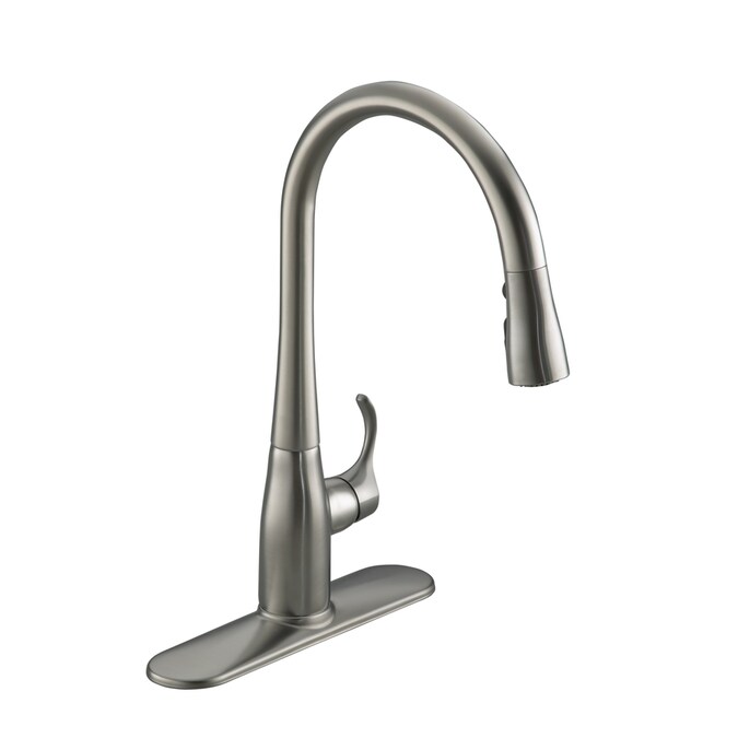 KOHLER Simplice Vibrant Stainless 1-Handle Pull-Down Kitchen Faucet in ...