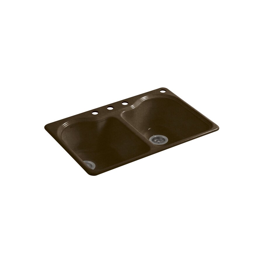 KOHLER 5818-4-KA Hartland 22-in x 33-in Black 'N Tan Double-Basin Cast Iron Drop-In 4-Hole Commercial/Residential Kitchen Sink