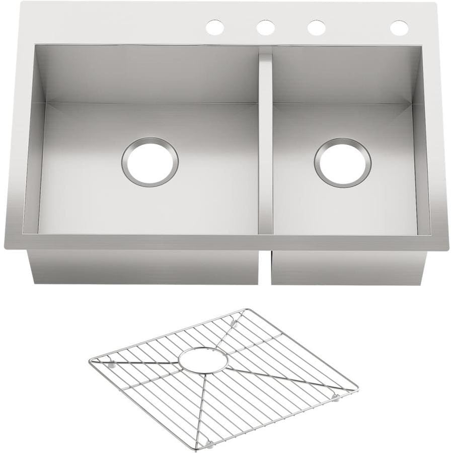 KOHLER Vault 22-in x 33-in Stainless Steel Double-Basin Undermount 4 ...