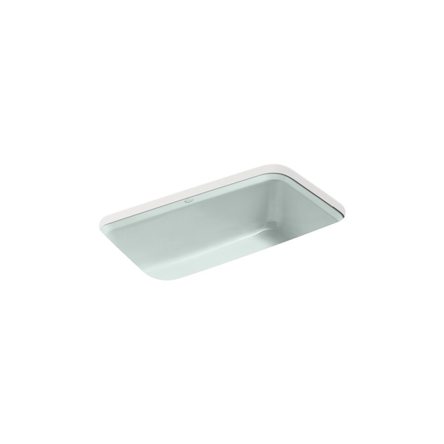 KOHLER 5832-5U-FE Bakersfield 33-in x 22-in Frost Cast Iron Single Bowl 5-Hole Kitchen Sink
