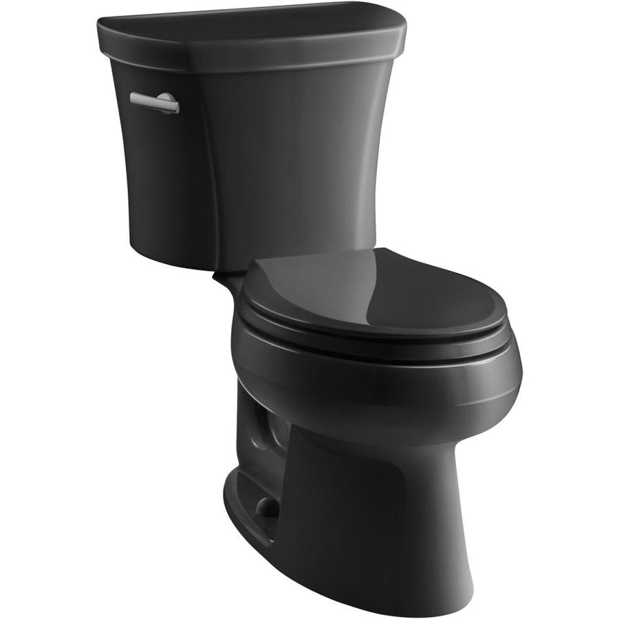 KOHLER Wellworth Black WaterSense Elongated Standard Height 2Piece Toilet 14in RoughIn Size
