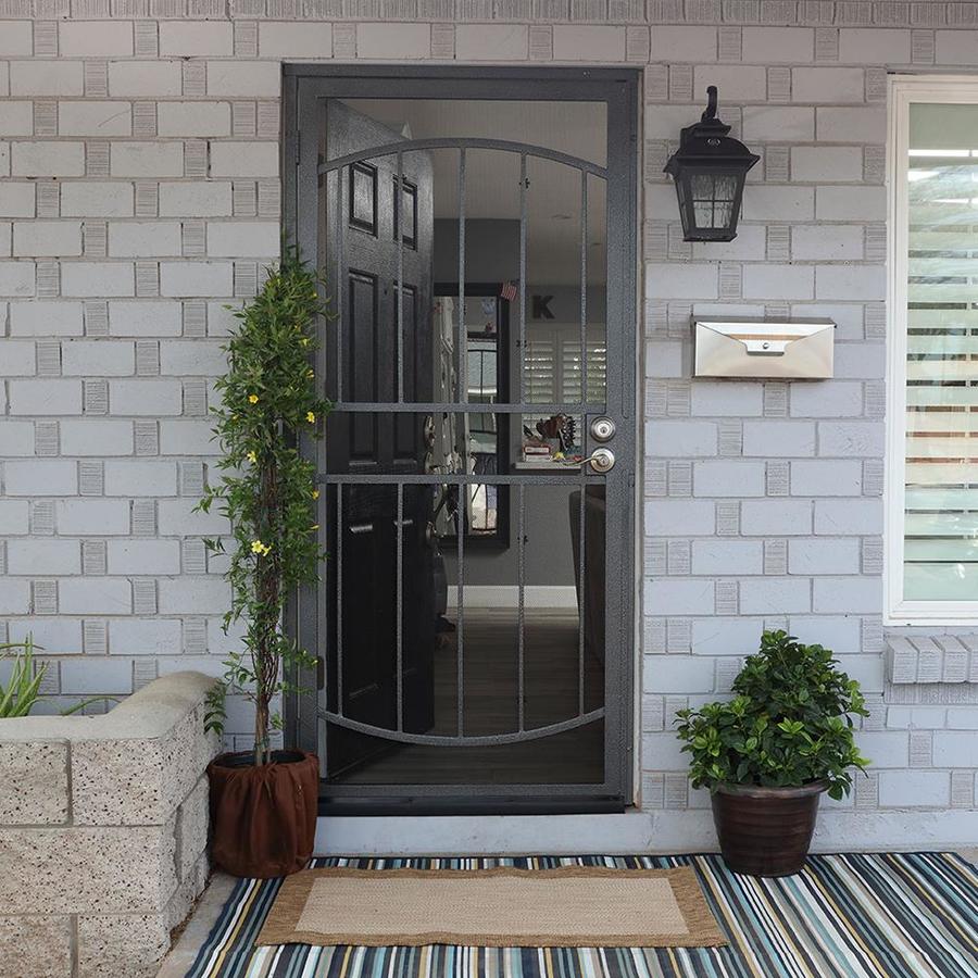 Gatehouse Gibraltar 64-in x 81-in Black Steel Surface Mount Double Door ...