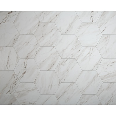 style selections grecian marble 7 3 4 in x 9 in groutable water resistant peel and stick vinyl tile 0 3699 sq ft lowes com