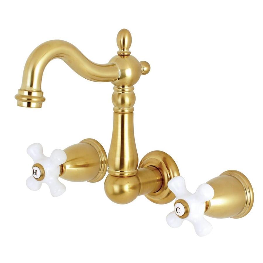 Kingston Brass Heritage Satin Brass 2 Handle Widespread Bathroom Sink   663370569463 