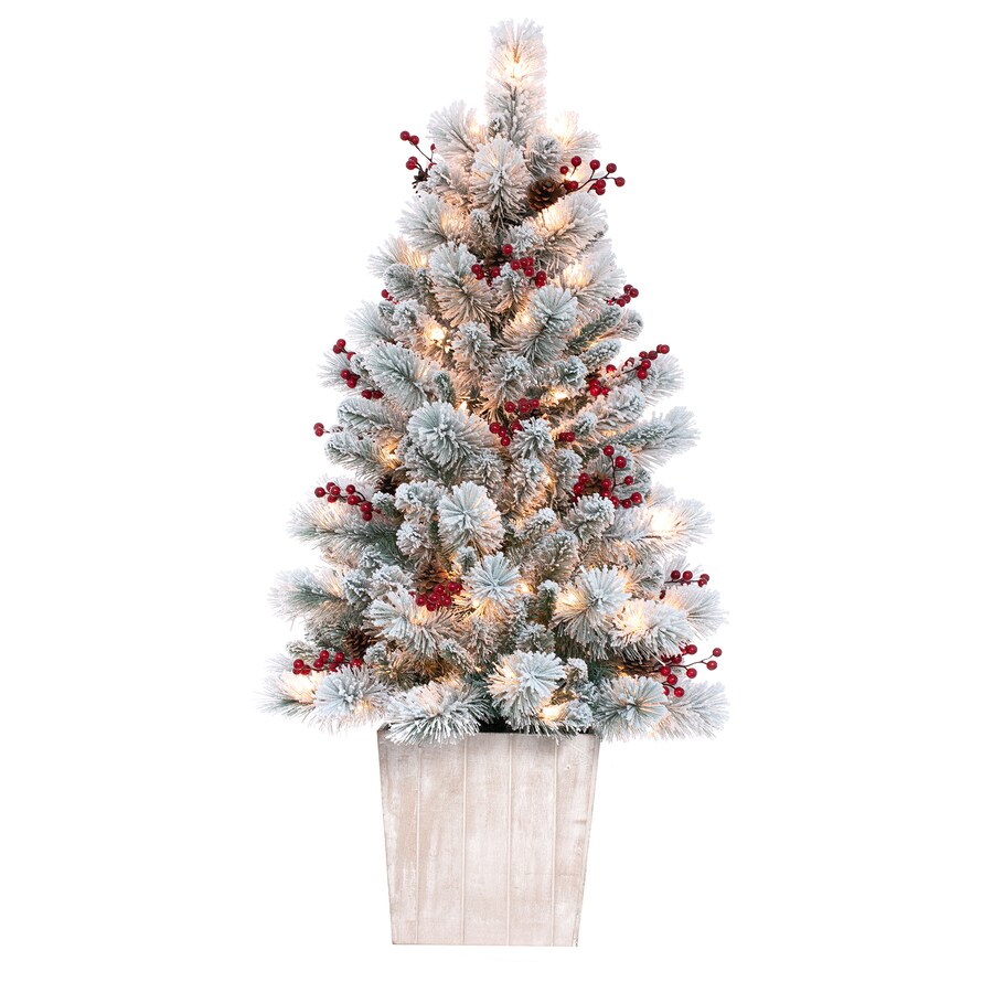 Haute Decor 4-ft Douglas Fir Pre-Lit Potted Traditional Flocked White 