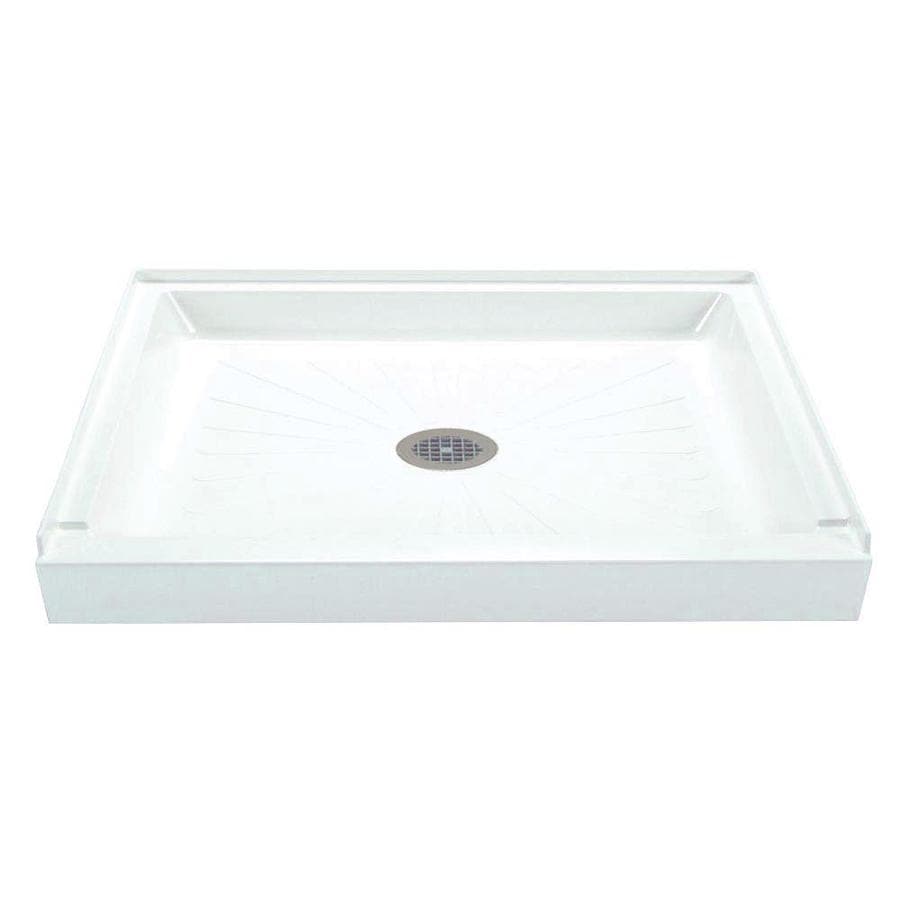 Mustee Durabase White Fiberglass Shower Base 34-in W x 60-in L with Center Drain