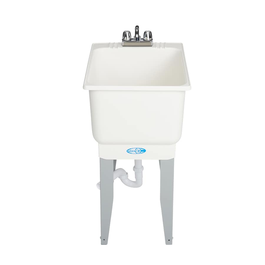 Mustee 18-in x 23.5-in White Freestanding Polypropylene Utility Sink with Drain and Faucet