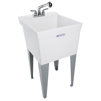 mustee 20 in x 24 in 1 basin white freestanding utility tub with drain and faucet lowes com