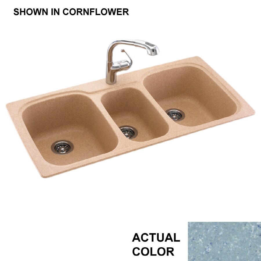 Swanstone KS04422TB.056 Dual-mount 44-in x 22-in Triple Bowl-Hole Kitchen Sink