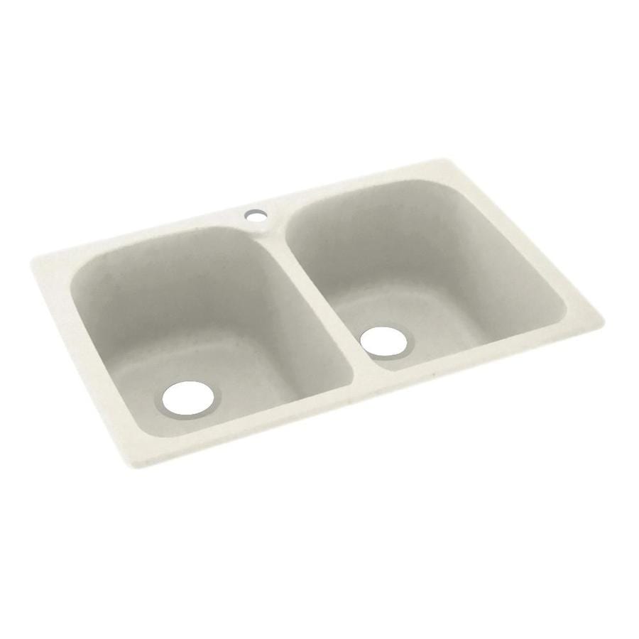 SWAN 33-in x 22-in Glacier Double Equal Bowl Drop-In 1-Hole Residential Kitchen Sink