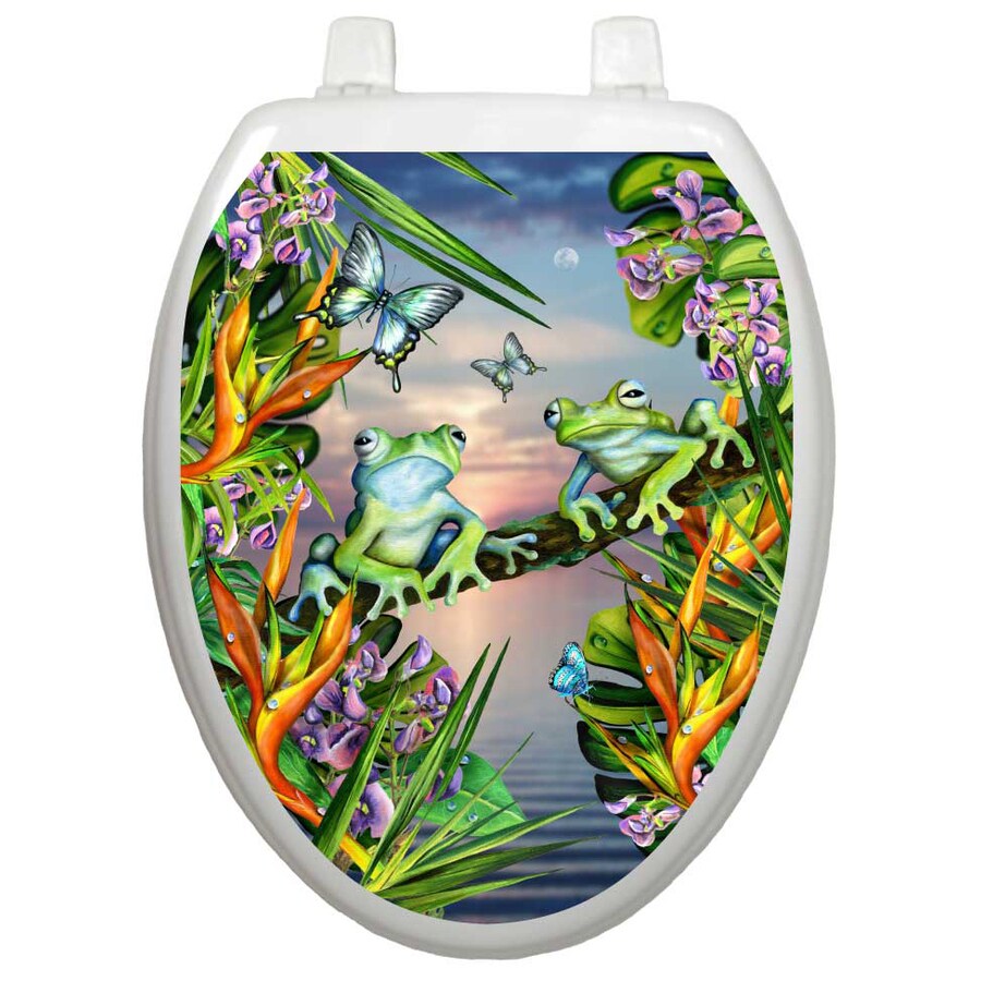 Toilet Tattoos Frogs in Moonlight Elongated Toilet Lid Decal in the Toilet Lid Decals department