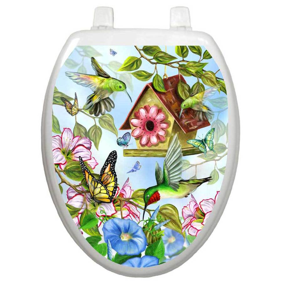 Toilet Tattoos Hummingbirds Elongated Toilet Lid Decal at