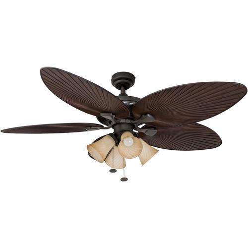 Palm Island 52 In Satin Black Indoor Outdoor Ceiling Fan With Light Kit 5 Blade