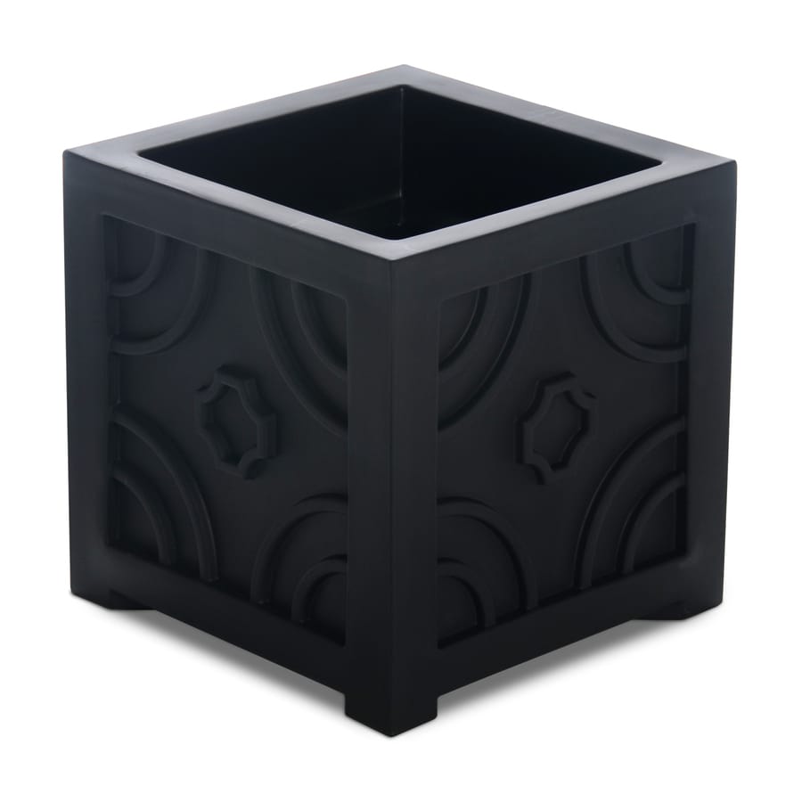 Mayne 16-in W x 16-in H Black Resin Self Watering Square Planter at