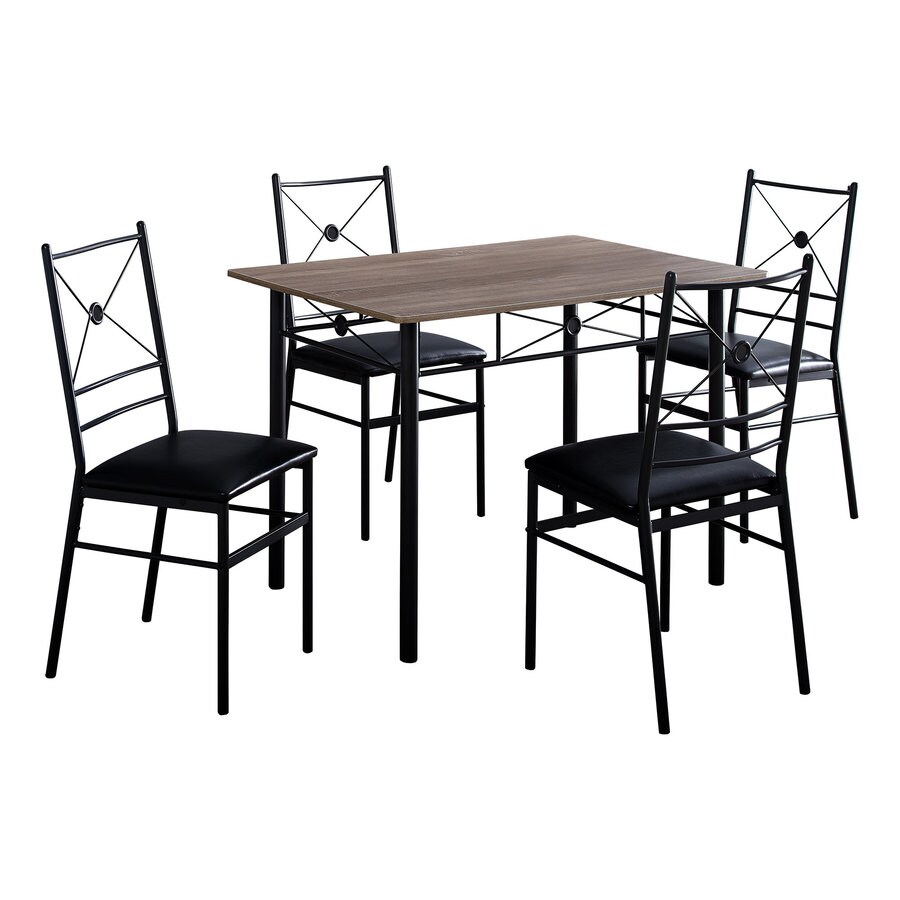 Monarch Specialties Dining Set- 5Pcs Set- Dark Taupe- Black Metal