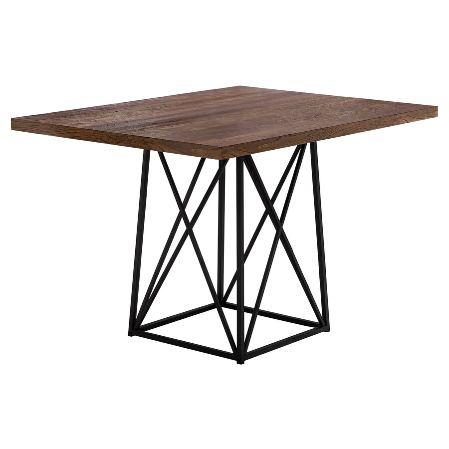 Monarch Specialties Brown Reclaimed Wood-Look Composite Dining Table with Black Metal Base