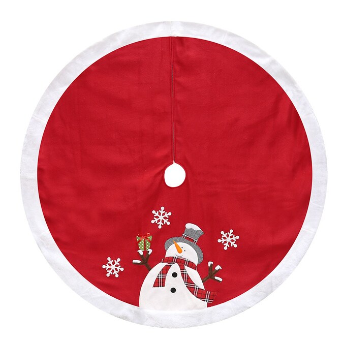 Holiday Living 48-in Red Polyester Snowman Christmas Tree Skirt in the ...