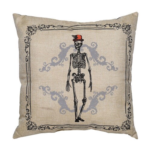 New Traditions Skeleton Pillow with Bowler Hat and Crow in the Novelty