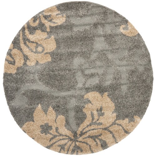 Safavieh Votive Shag 7 x 7 Gray/Beige Round Indoor Floral/Botanical