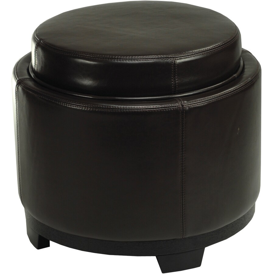 Safavieh Round Casual Brown Faux Leather Storage Ottoman Safavieh Round Casual Brown Faux Leather Storage Ottoman
