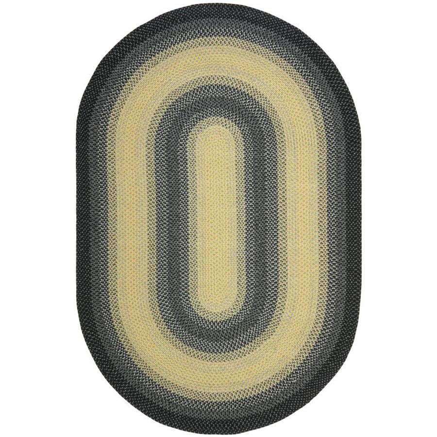 Safavieh Braided Higham 4 x 6 Black/Gray Oval Indoor Stripe Farmhouse/Cottage Handcrafted Area Rug