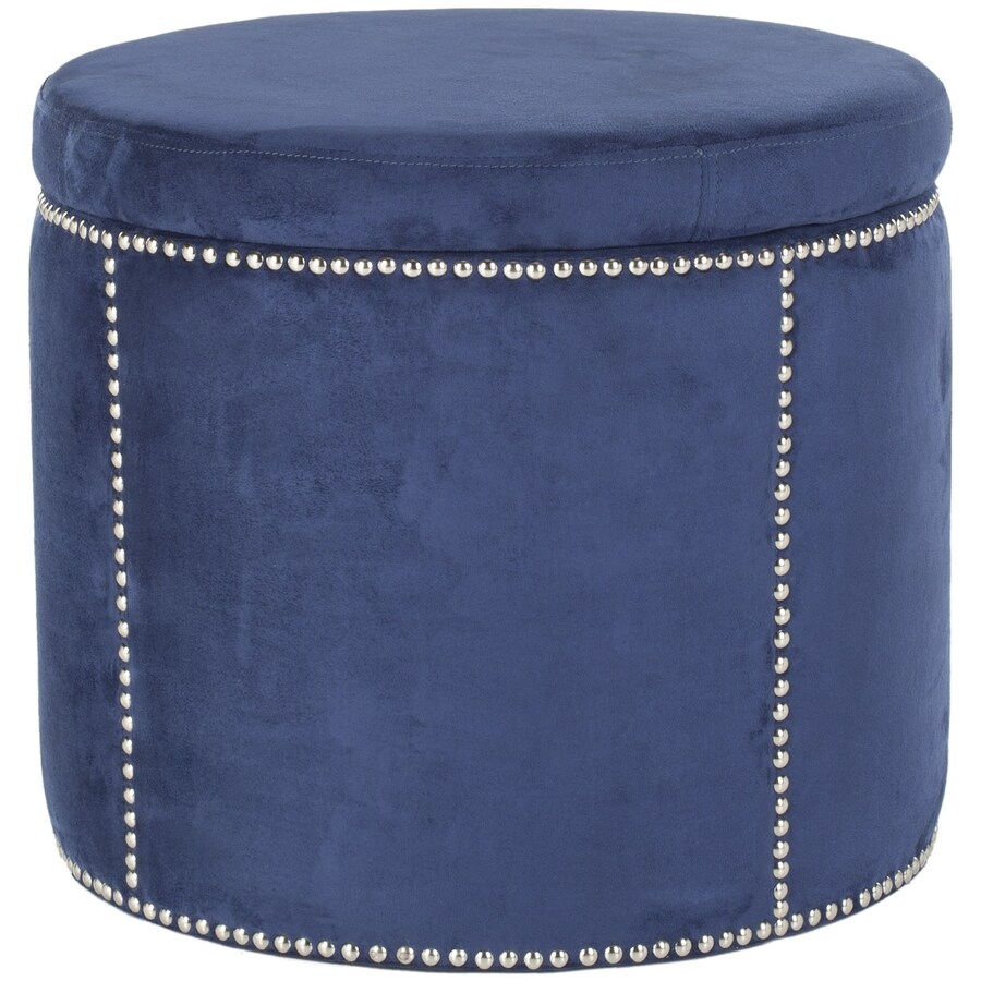 Safavieh Jody Modern Navy Velvet Round Storage Ottoman at Lowes.com