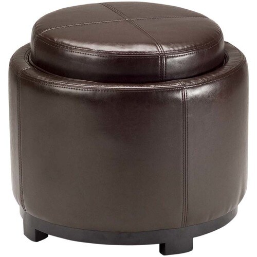 Safavieh Chelsea Casual Brown Faux Leather Round Storage Ottoman in the