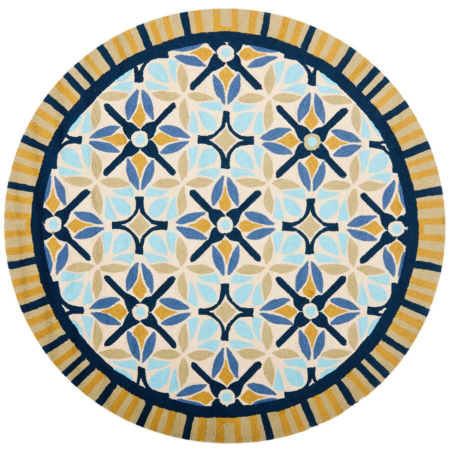 Safavieh Four Seasons Round Brown Geometric Indoor/Outdoor Woven Area Rug (Common 4 ft x 4 ft; Actual 4 ft x 4 ft)