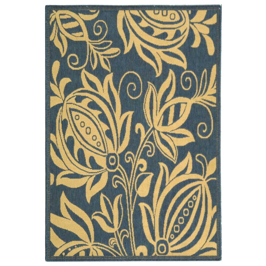Courtyard 31-in x 60-in Rectangular Blue Floral Accent Rug