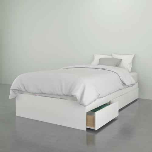 Nexera White Melamine Twin Bed Frame with Storage in the Beds