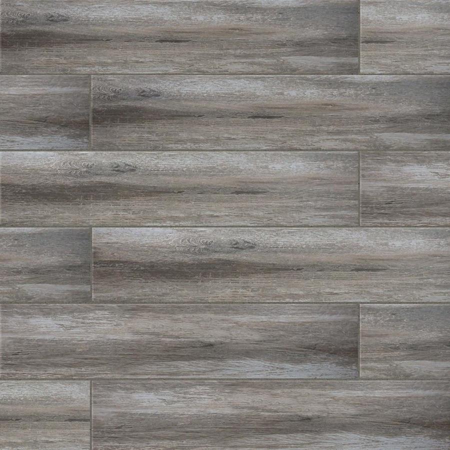 Bedrosians Distressed 8-Pack Argento 8-in x 36-in Porcelain Wood Look