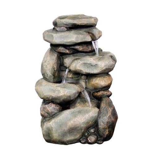 Garden Treasures 30.67-in H Resin Rock Waterfall Outdoor Fountain in