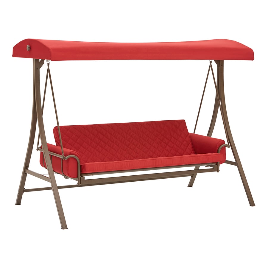 3 Person Red With Brown Powder Coated Frame Steel Outdoor Swing