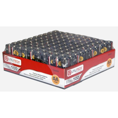 Utilitech 100 pack aa alkaline batteries in the aa batteries department