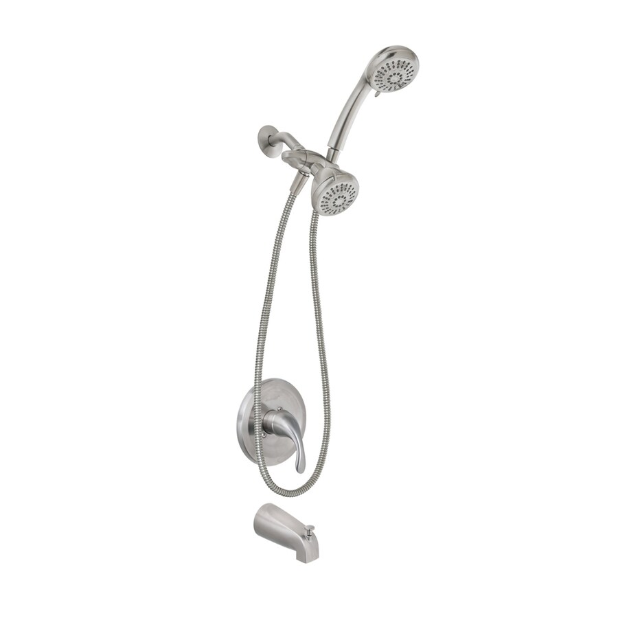 Shop Bathtub & Shower Faucets at Lowes.com  AquaSource Brushed Nickel Pvd 1-Handle WaterSense Bathtub and Shower Faucet  with Multi-Head