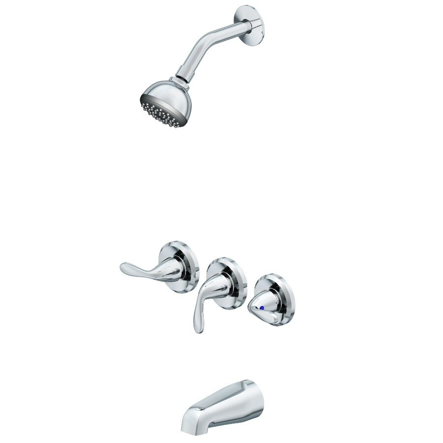 Shop Bathtub & Shower Faucets at Lowes.com  Project Source Polished Chrome 3-Handle WaterSense Bathtub and Shower Faucet  with Single Function Showerhead